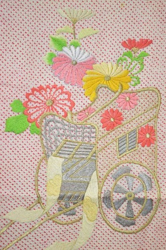 PINK KIMONO 100% SILK WEDDING FURISODE:Embroidered Royal Cargo/Shibori 2lb @F21a - Picture 3 of 12