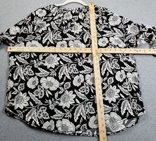 Jones New York Top Women 1X Plus Black White Floral ¾ Sleeve Spring Summer Rayon - Picture 8 of 10
