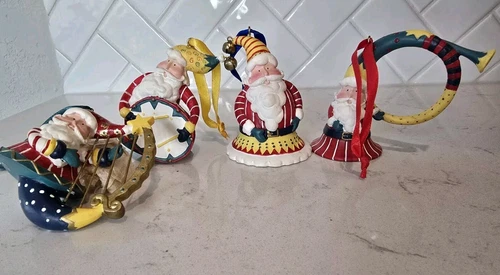 Vintage Avon Santa Ornaments Set Of 4 Music. Harp. Horn.  Whimsical.  Bell.