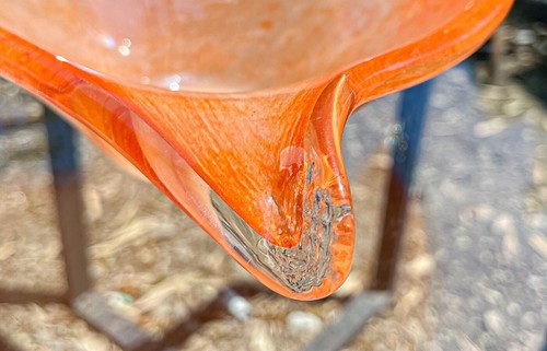 Italian Mid-Century Murano Large Freeform Triangle Glass Bowl Orange White - Picture 21 of 24