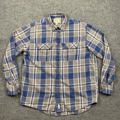Cabela's Hemd mit Knopfleiste Herren M Langarm Flanell kariert 100% Baumwolle blau grau - Bild 1 von 10