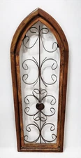 32.5" Iron Farmhouse Arch Wood Cathedral Window Rustic Distressed Shabby