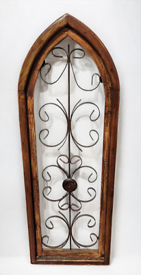 32.5'' Iron Farmhouse Arch Wood Cathedral Window Rustic Distressed Shabby