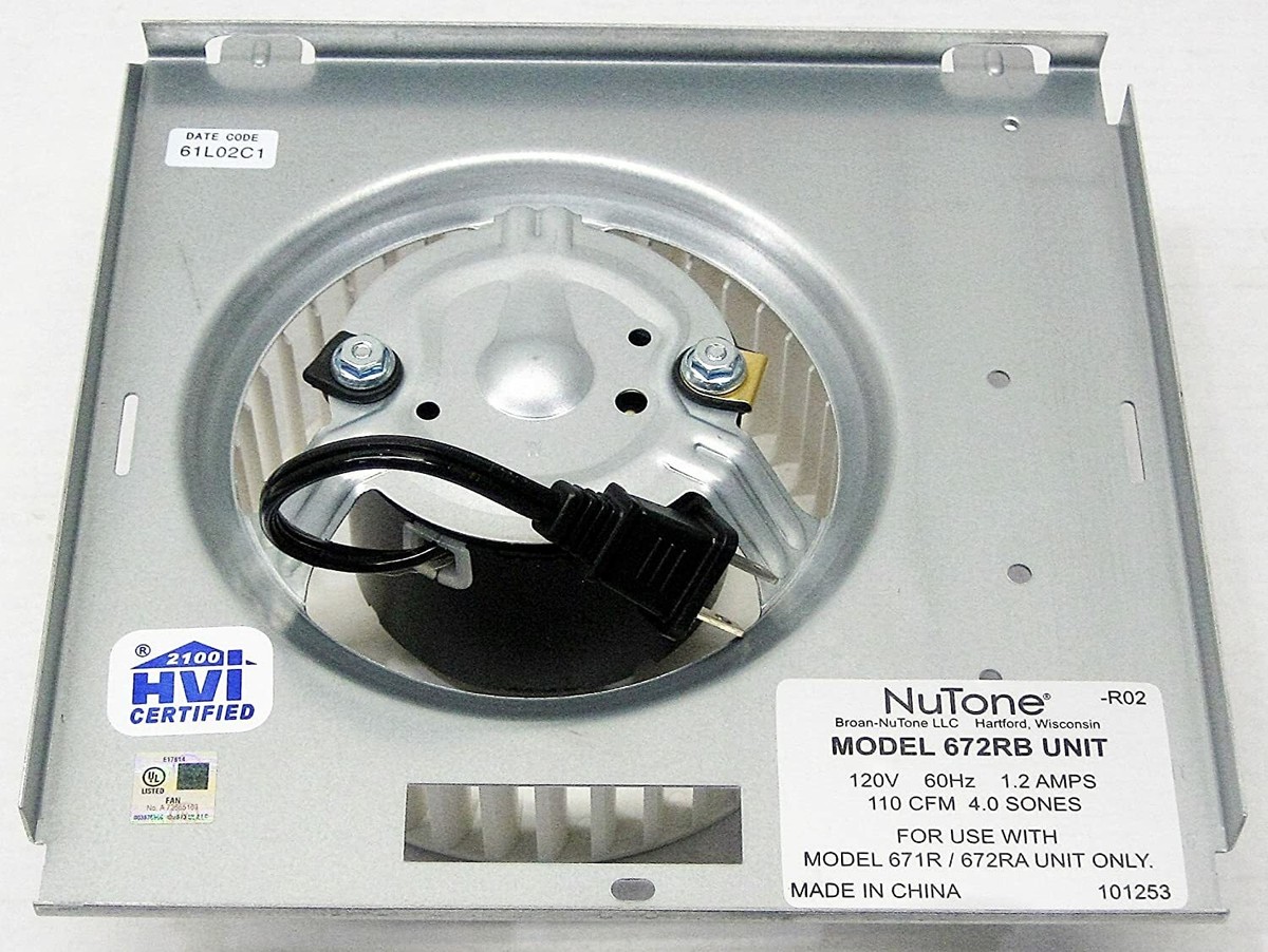 Motor Blower Wheel Kit For Nutone Broan Vent Fan – 672R, 672R-R01, 672R-R02 – 120V, 1550 RPM, CCW Rotation – Replacement Kit