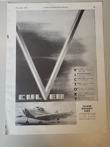 Lot (3) Culver Aircraft Corp. WW2 Flying Popular Aviation Magazine Print Ads - Picture 4 of 4