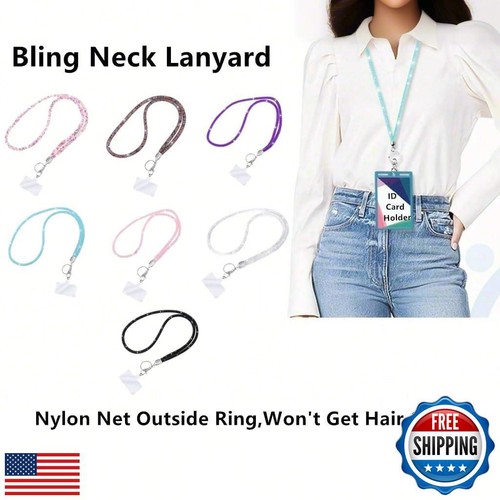 Fashion 31.5" Sparkle Crystal Neck Lanyard,Exclusive Bling ID Badge Holder,Rh - Picture 3 of 4