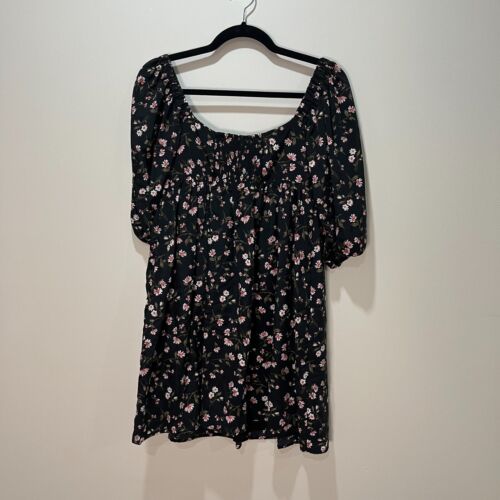 WAYF Dress Black Pink Mini Boho Sweetheart Floral Puff Sleeve Women Size XS - Picture 2 of 10