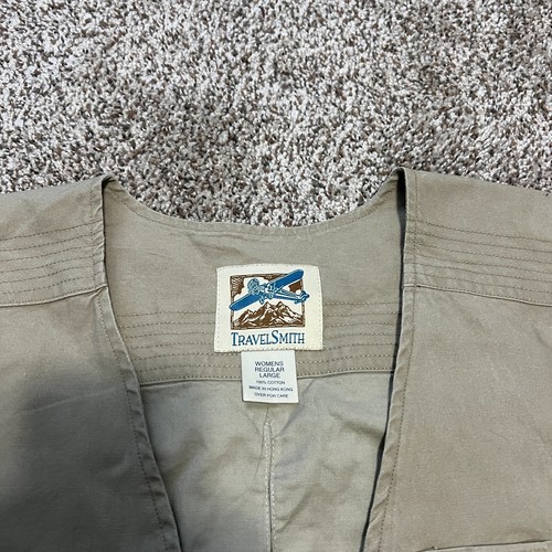 Gilet vintage Travel Smith donna grande beige utility all'aperto escursionismo pesca - Foto 4 di 5