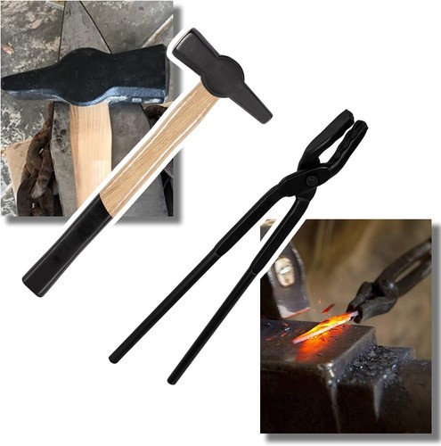 15" Blacksmith Wolf Jaw Tongs + 0000811-1000 Hammer Bladesmith Anvil Forge Set - Picture 6 of 13