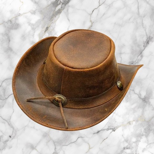 Men and Women Brown Genuine Leather Cowboy Western Hat size Medium - Picture 1 of 5