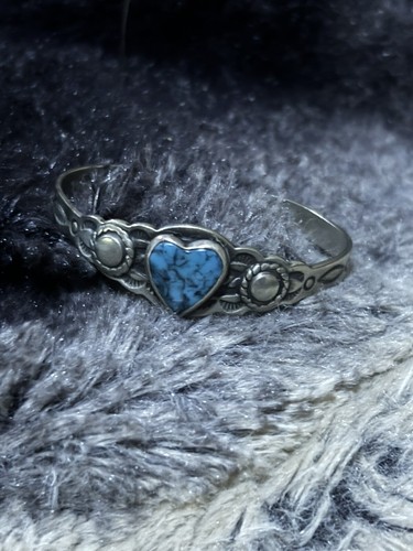 Vintage Kids Nickel And Silver And Turquoise Bracelet - Picture 2 of 3