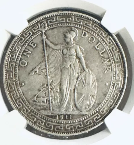 Great Britain - 1911-B Large Silver Trade Dollar  NGC AU 58