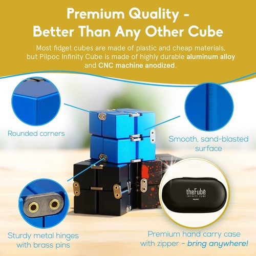 Black Aluminum Infinity Cube Fidget Toy Anxiety Stress ADHD OCD Adults Kids 👀💗 - Picture 4 of 5