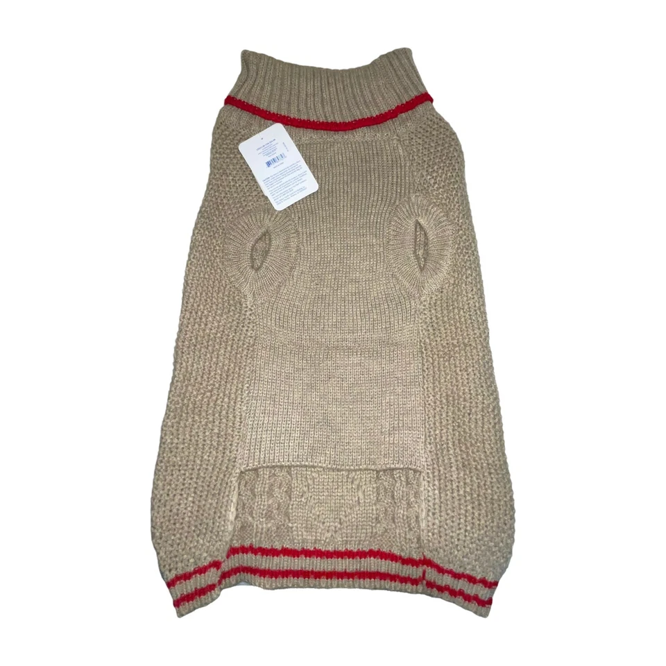 Nuevo con etiquetas Suéter Top Paw Grueso Bronceado Con Rayas Rojas Cuello Alto Cable Invierno Perro Grande Foto 4 de 4
