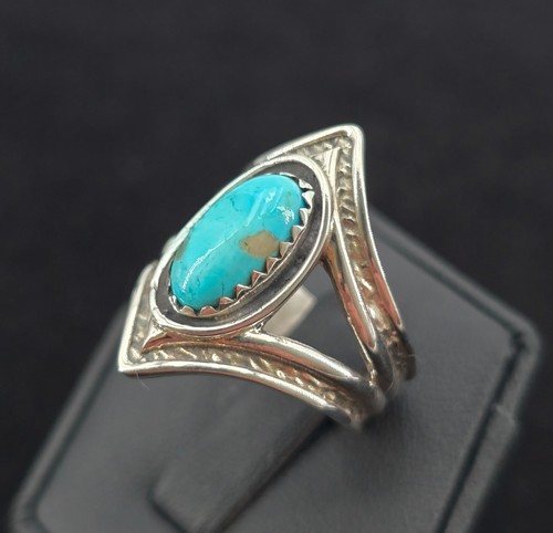 Anillo Turquesa Boho Esterlina 8.5 Natural Estilo Vintage Suroeste Vástago Dividido 925 - Imagen 2 de 12