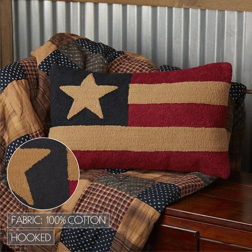 Primitive 14"x22" American Flag Hooked Pillow Red Patch Holiday Decor VHC Brands - Picture 3 of 7