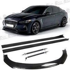 For Genesis G70 G80 G90 GV80 Glossy Black Front Lip + Strut Rods + Side Skirt