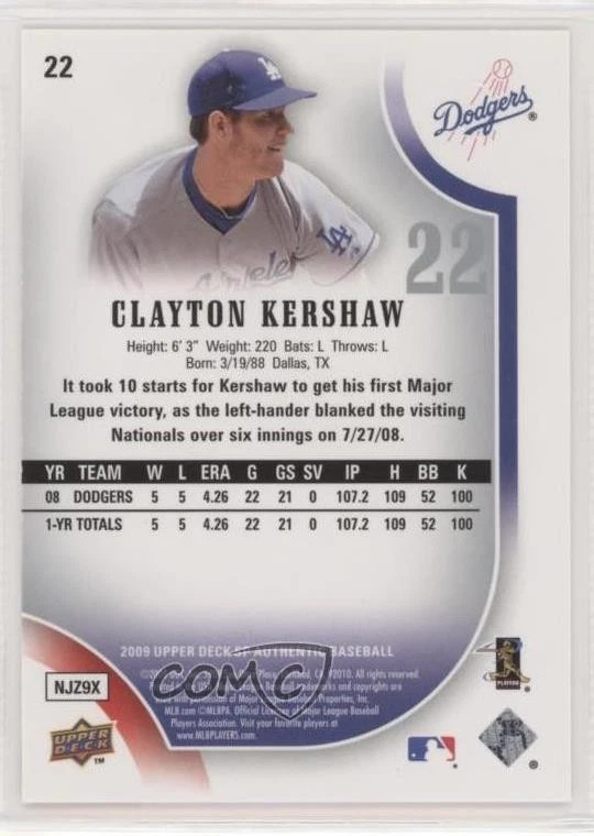 2009 SP Authentic Gold /299 Clayton Kershaw #22 - Image 2 of 2