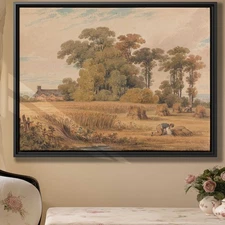 Rustic Watercolor Farmhouse Landscape Canvas Print Rural Artwork Wall Decor