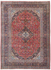 Vintage Hand-Knotted Red Oriental Wool Rug 8X11 ft Floral Living Room Carpet