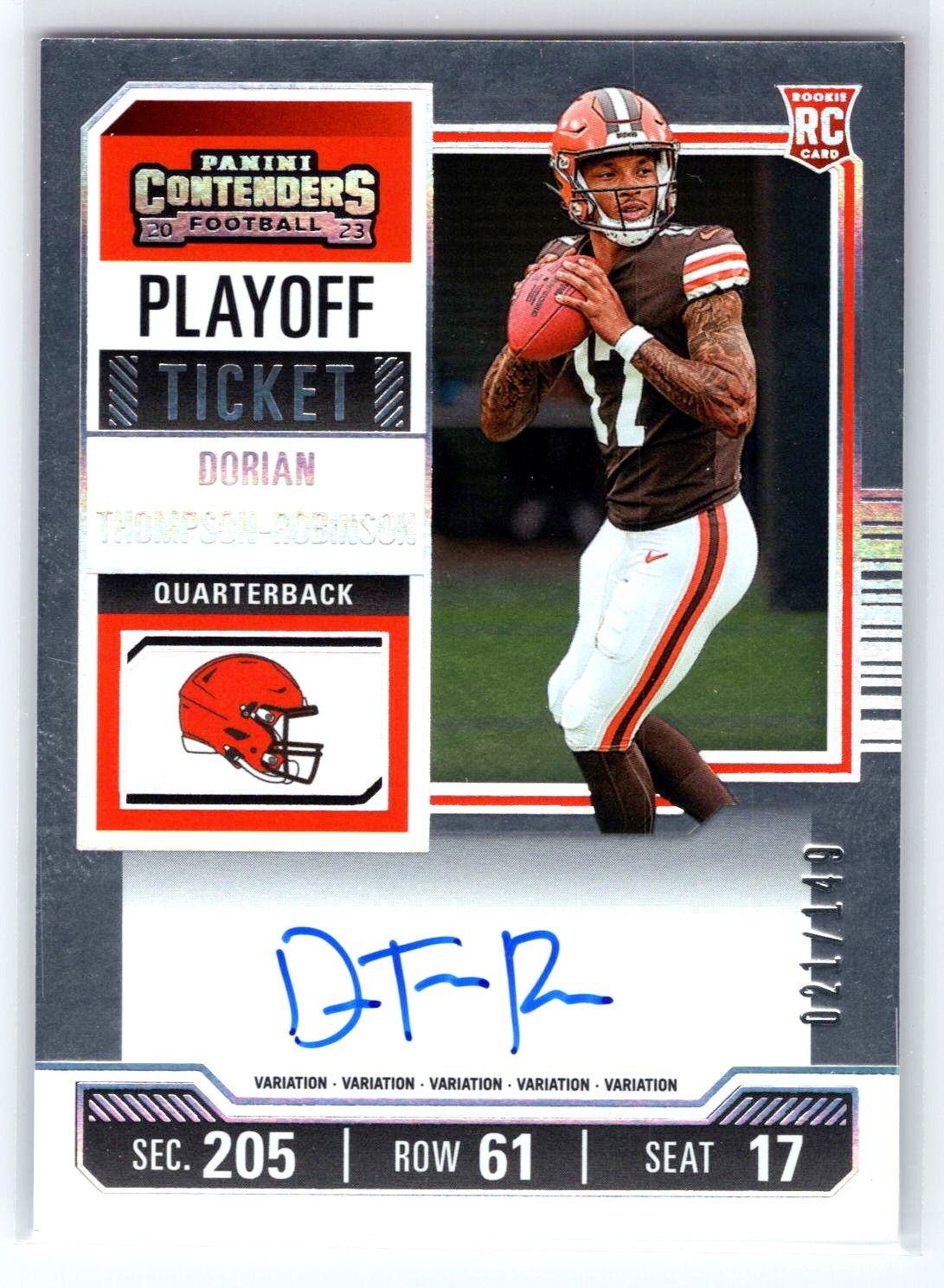 Dorian Thompson-Robinson 2023 Contenders Playoff Ticket Rookie Auto 21/149!