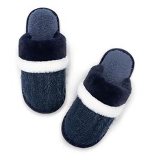 Women's Fuzzy Memory Foam Slippers Warm Gifts 9-10 Women/7-8 Men Dark Blue