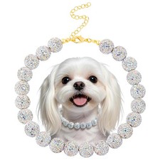 Diamond Beaded Dog Collar, Sparkling Crystal Pet Necklace Collar with Adjusta...