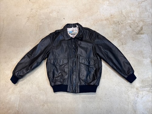 Vintage Aeropostale Leather Jacket Men Large Black Compagnie Aviator Bomber