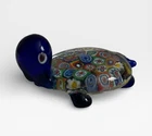 Vintage Murano Millefiori Glass Turtle Paperweight Cobalt Blue Art Figurine 2"