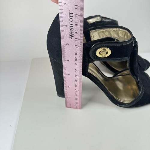 Coach Tristen Tassel Cutout Block Heel Sandals Black Suede 8.5B Leather Sole - Picture 20 of 20