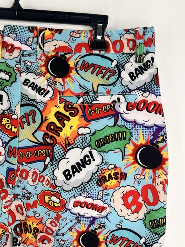 Hreski Golf Shorts Size 34 Comics Print Bang! Stretch Golf Moisture Wicking - Picture 9 of 14