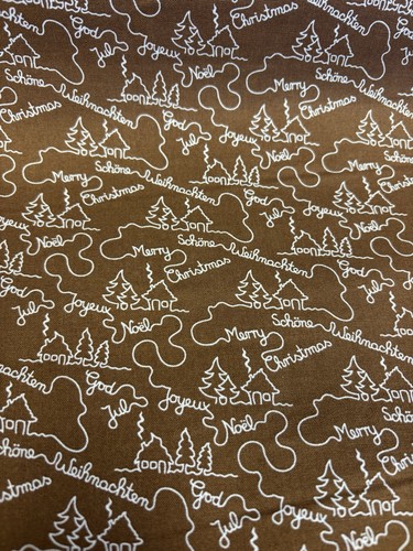 3.3 Metres Brown Christmas Printed Cotton Blend Deadstock Fabric. FINAL LENGTH - Picture 4 of 5
