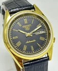 Vintage Seiko 5 Black Roman Dial Automatic Movement No.7009A Men Wrist Watch