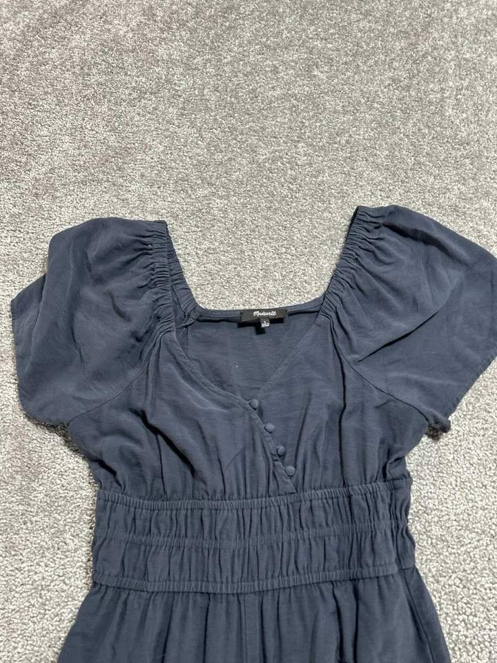 Mono Madewell Sarga Pierna Ancha Para Mujer Pequeño Azul Cintura Ajustada Mangas Flutter Foto 3 de 4