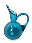 Vtg  MCM Blenko Attributed Winslow Anderson Blue Crackle Glass Pitcher 8”