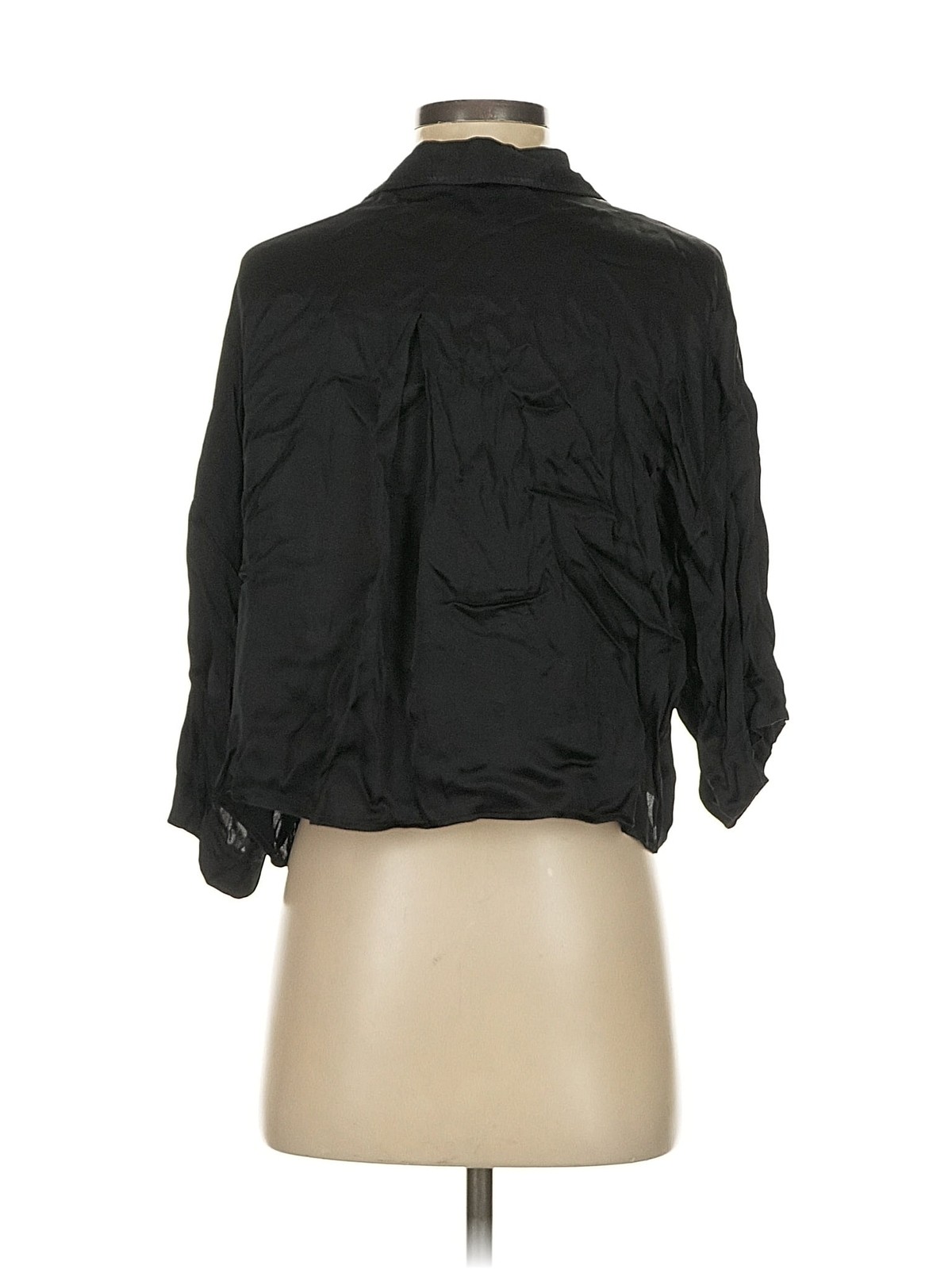 Zara Women Black 3/4 Sleeve Button-Down Shirt S thumbnail 2