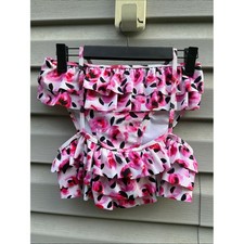 Kate Spade Girls 2 Piece Ruffle Floral Bathing Suit Bikini Pink White Size 14