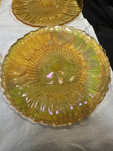 Vintage Marigold Iridescent Carnival Sunflower Plates 8” Lunch Salad Set of 6 - Picture 7 of 13
