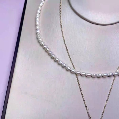 Natürliche doppelte Barockperlenkette, Perlenkette + kette mit einem Barock - Bild 5 von 7