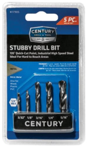 Century Drill & Tool 17905 Набор сверл с коротким шестигранным хвостовиком из 5 частей