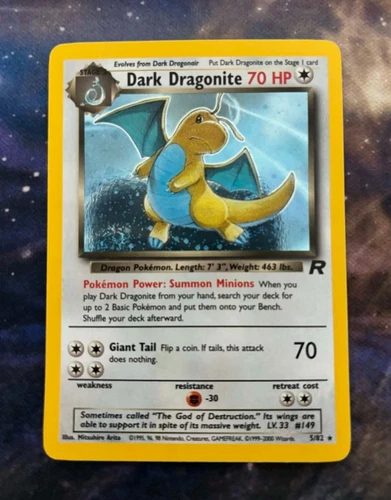 Dark Dragonite 5/82 HOLO Rare Team Rocket Unlimited Pokemon Card Vintage