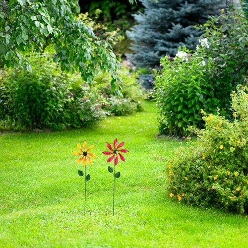  2 Stück Metall Blumen Wind Spinner - Metall Blume Pinwheels für Outdoor Rasen - - Bild 3 von 12