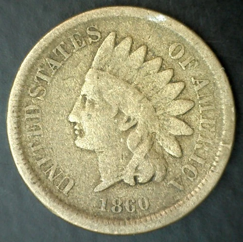 1860 Indian Head Copper Nickel Penny One Cent 1c US GOOD Condition CN Coin