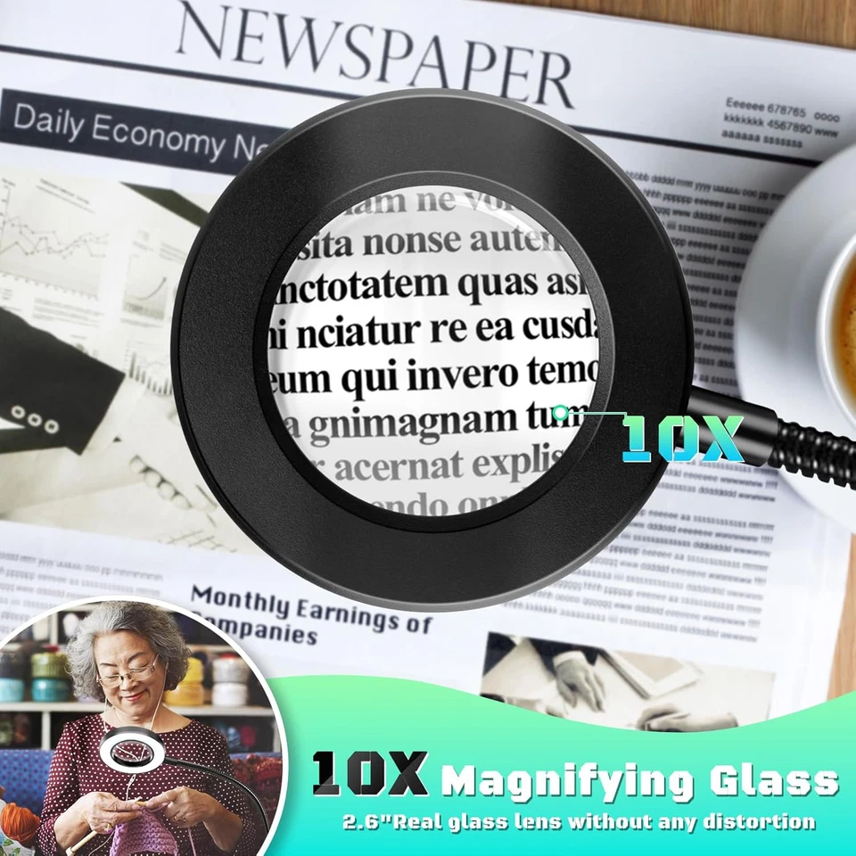 10X Magnifying Glass with Light, Clip-On, 48 LED, Dimmable, for Crafts DIY Repai - Image 2 of 4