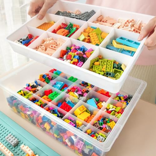Toys Organizer Bin, Double Layer Block Storage Container with Building - Picture 7 of 8