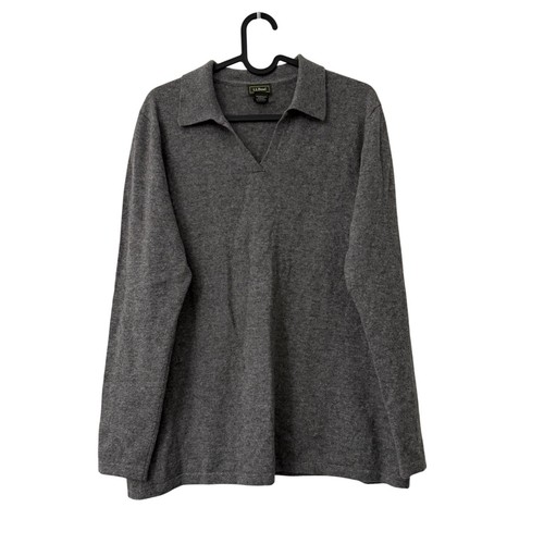 Vintage LL Bean Gray Pure Cashmere Popover Collared Sweater Womens Size Medium