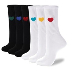 Women's Thin Cotton Crew Socks - 6Pairs Soft Above 5-9 6 Pairs-3white 3black