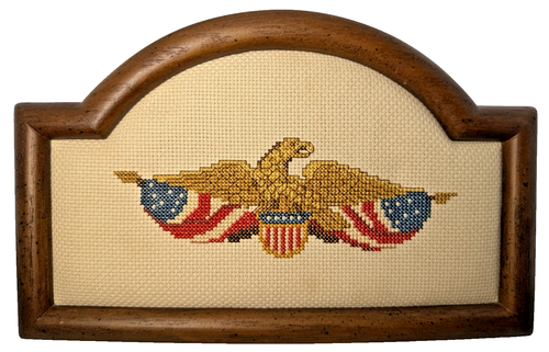 Patriotic Finished Cross Stitch Eagle And American Flag Wood Frame - Picture 1 of 8