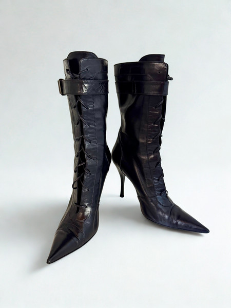 ALEXANDER McQUEEN schwarze Leder Schnürstiefeletten Stiletto - EU 39
