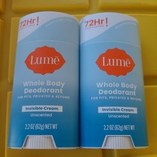 Lume Whole Body Deodorant - Invisible Cream Stick - 2.2 Ounce Unscented 2 pack